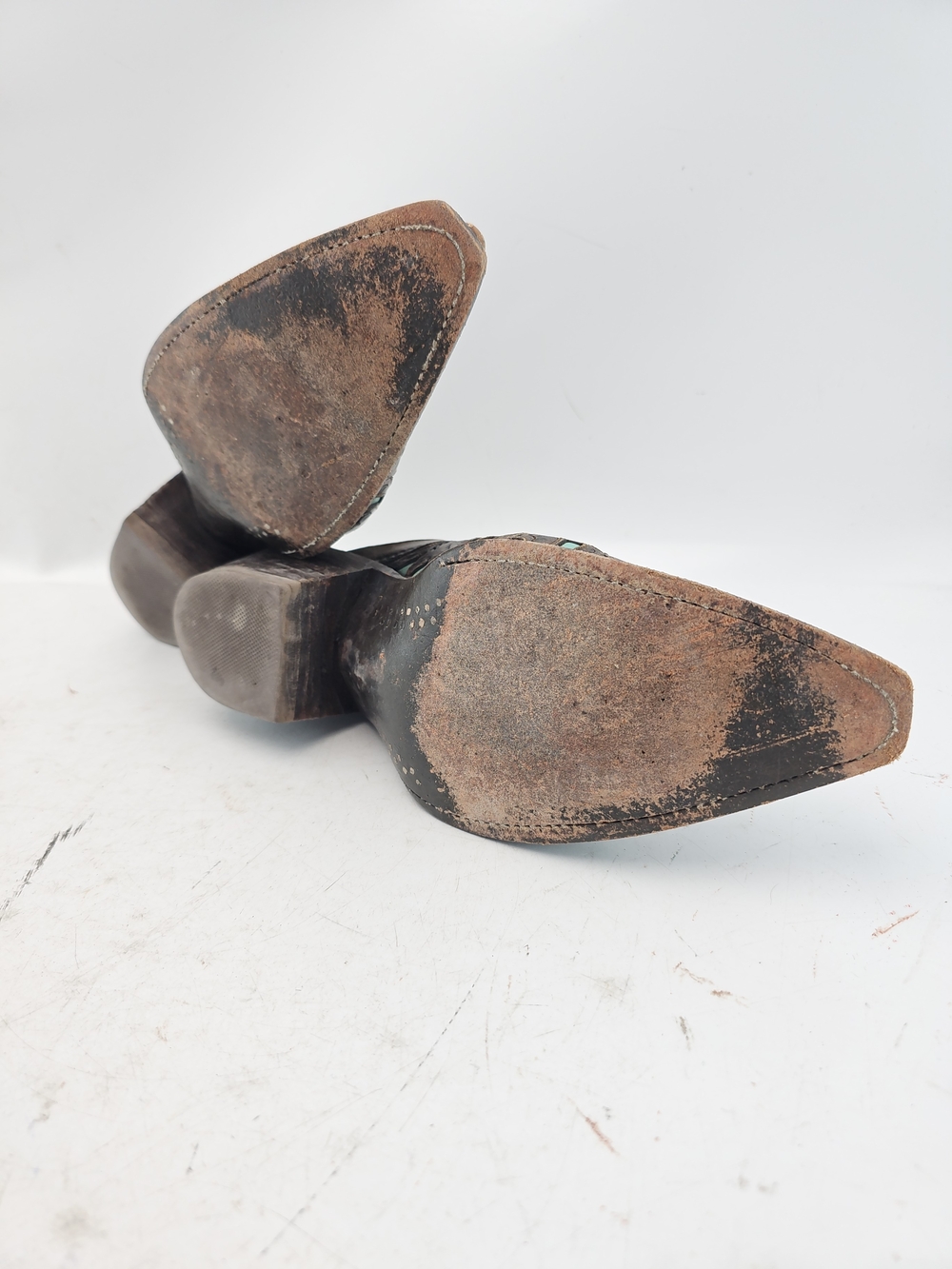 Old Gringo Brown Leather Wedge Mules with Turquoise Insets - Picture 7 of 8